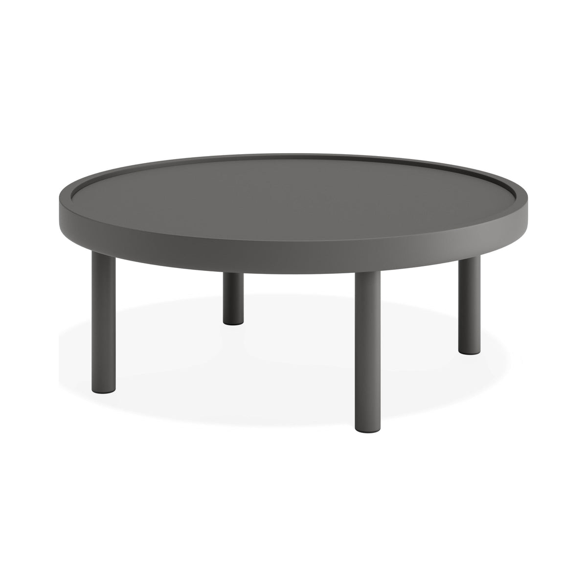 Aluna outdoor coffee table in charcoal, three-quarter view
