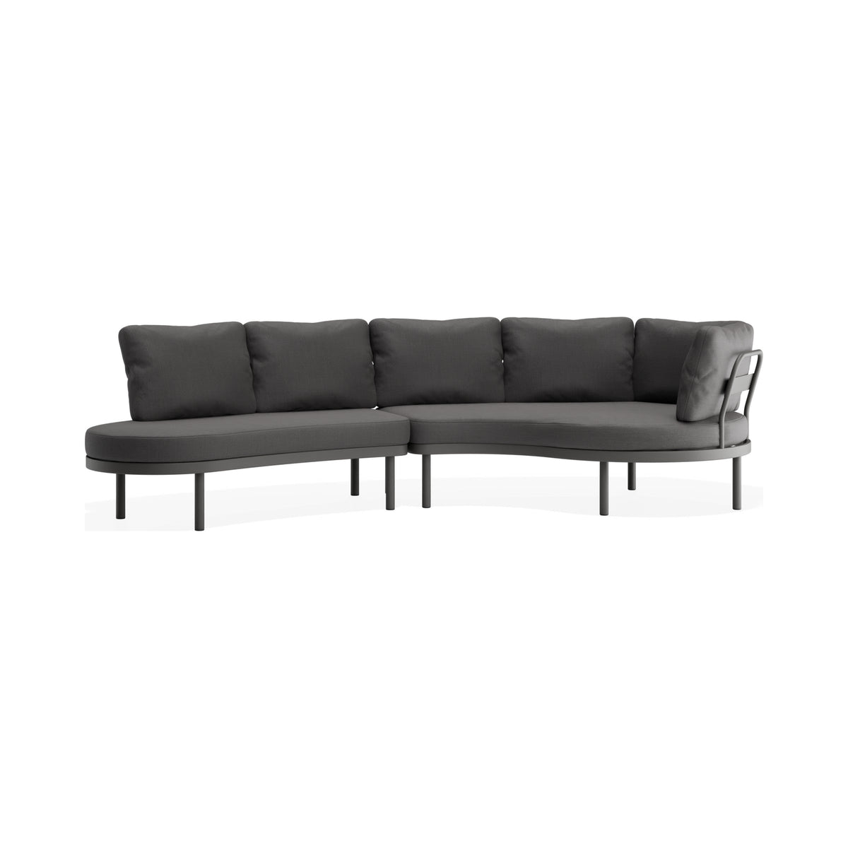 Aluna outdoor sofa, end-open layout, in charcoal with grey cushions, front view