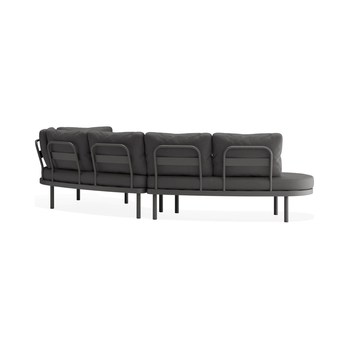 Aluna outdoor sofa, end-open layout, in charcoal, rear three-quarter view