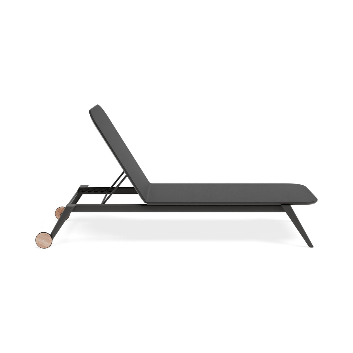 Amalfi sun lounge in charcoal with backrest raised, side view