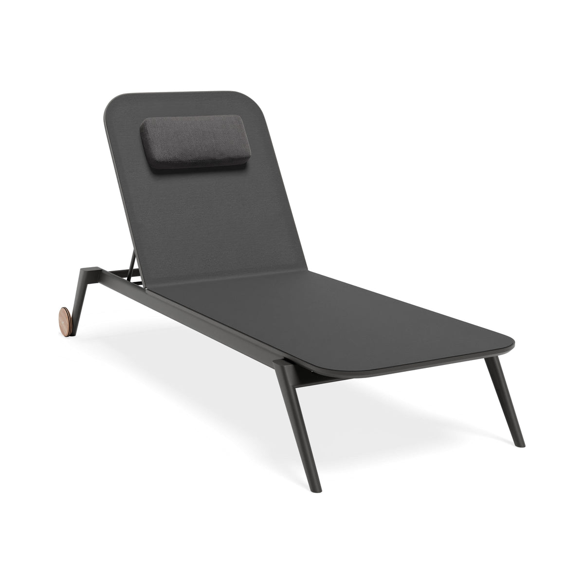 Amalfi sun lounge in charcoal with headrest, three-quarter view
