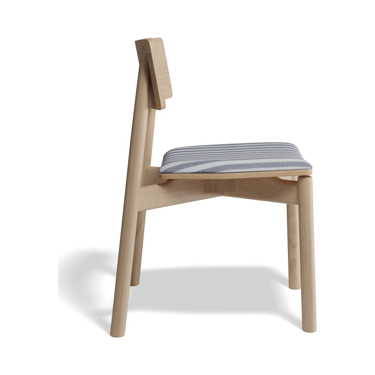 Andi Chair in natural ash with a striped seat pad, side view