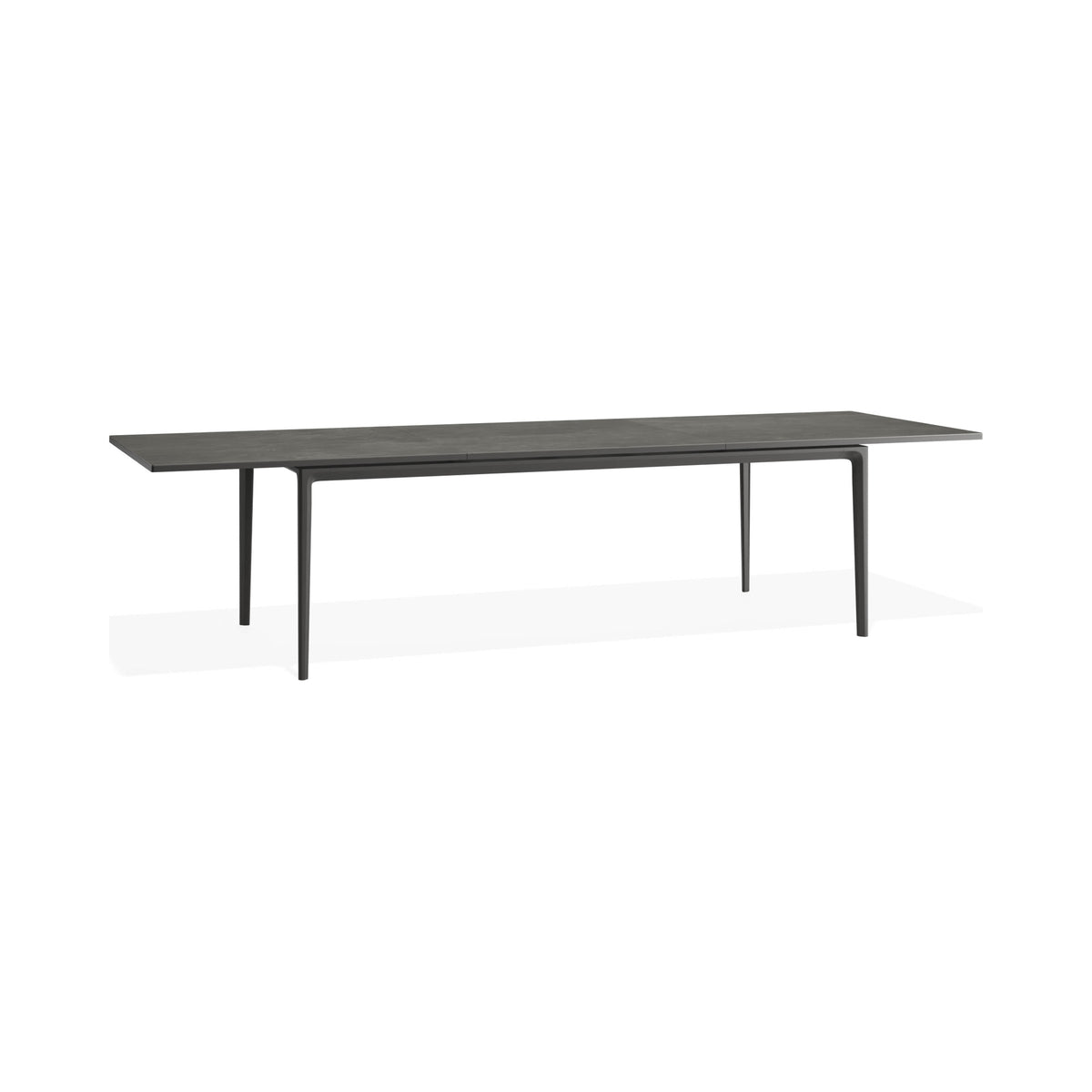Arken outdoor table in charcoal, extended, side view