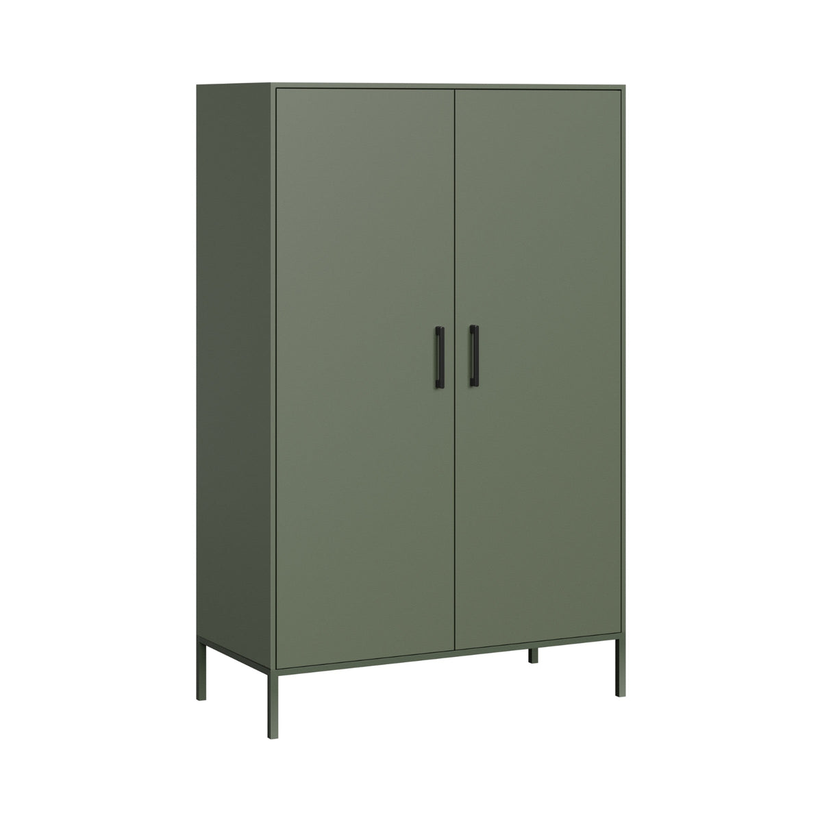 Aubrey two-door cupboard in green with black handles