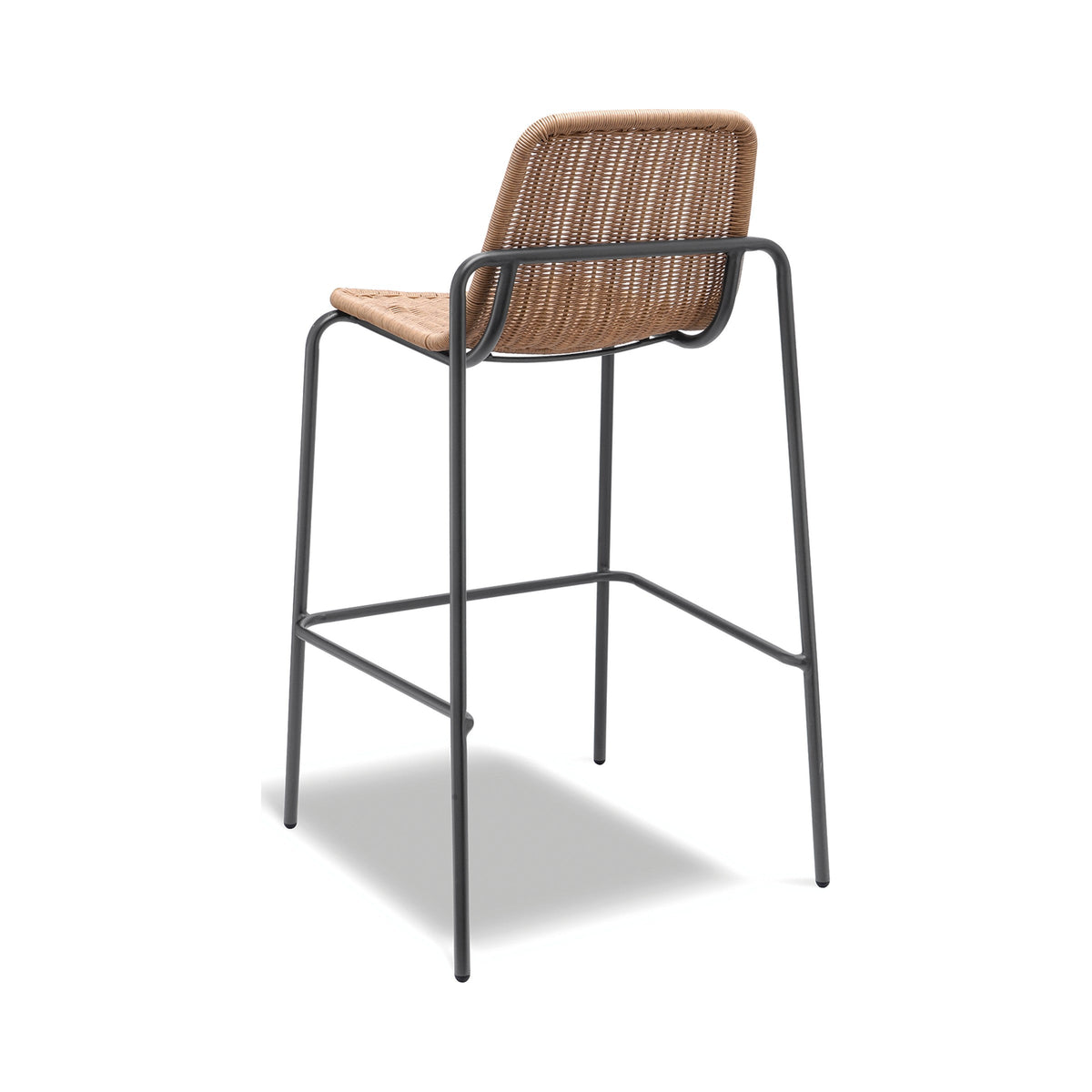 Cenote bar stool with charcoal frame, rear three-quarter view