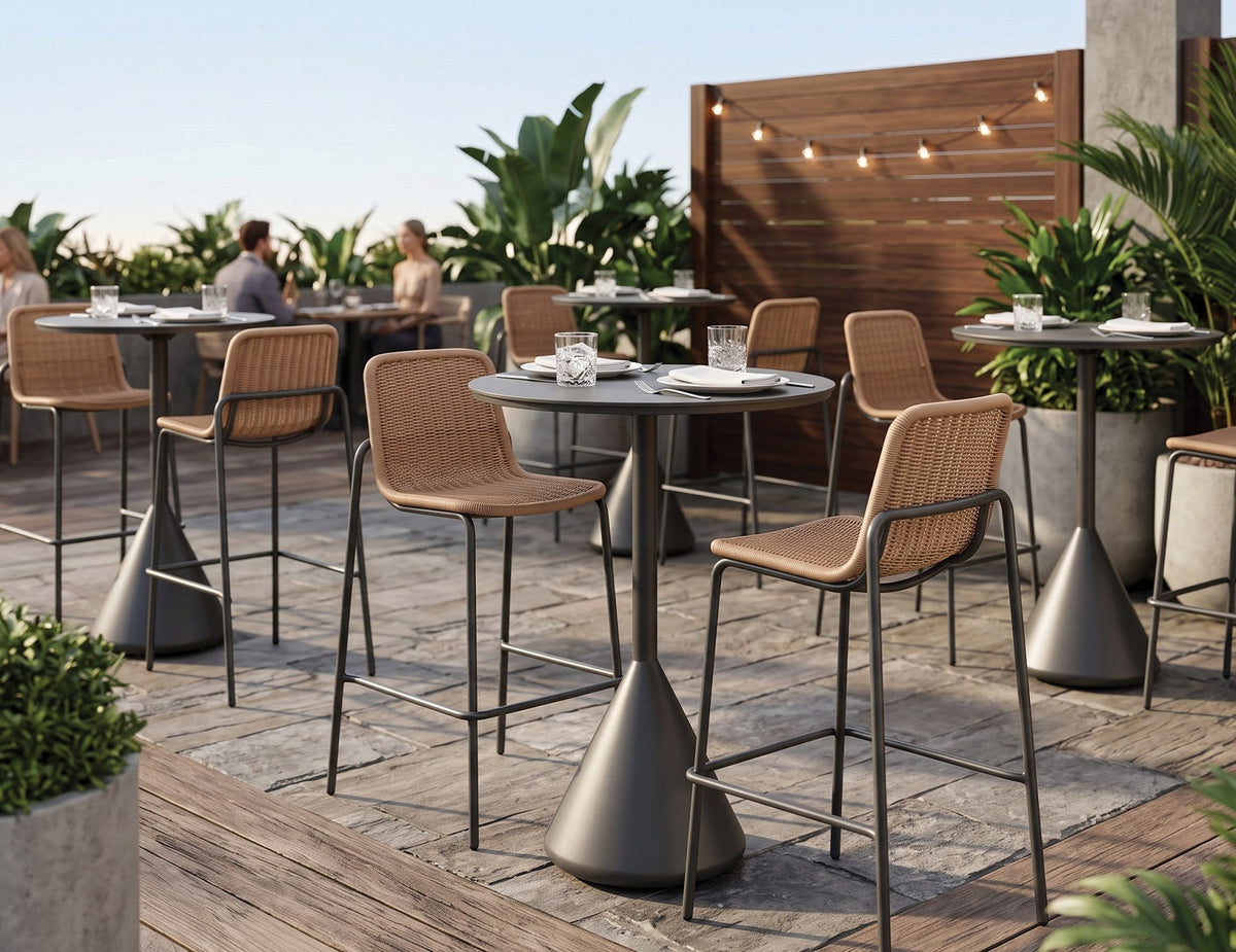 Cenote Outdoor Rattan Bar Stool in a styled interior