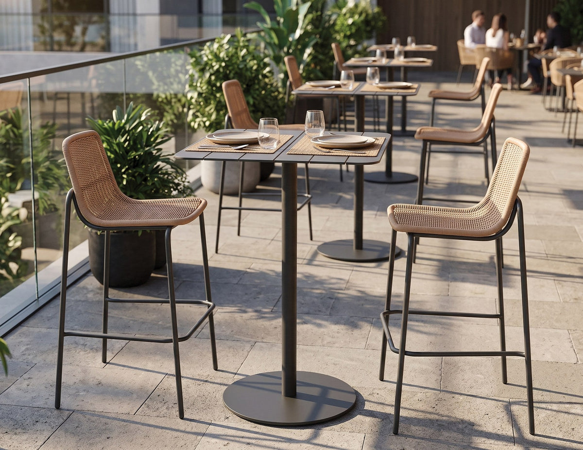 Cenote Outdoor Rattan Bar Stool in a styled interior