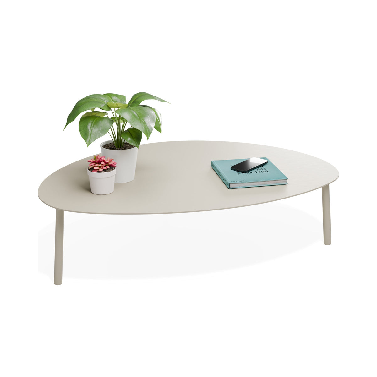 Cetara large coffee table in latte, styled, side view