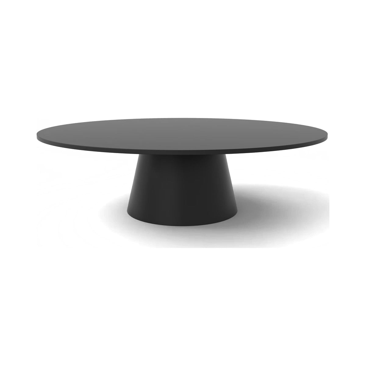 Cone Table Base in black with a large round black top