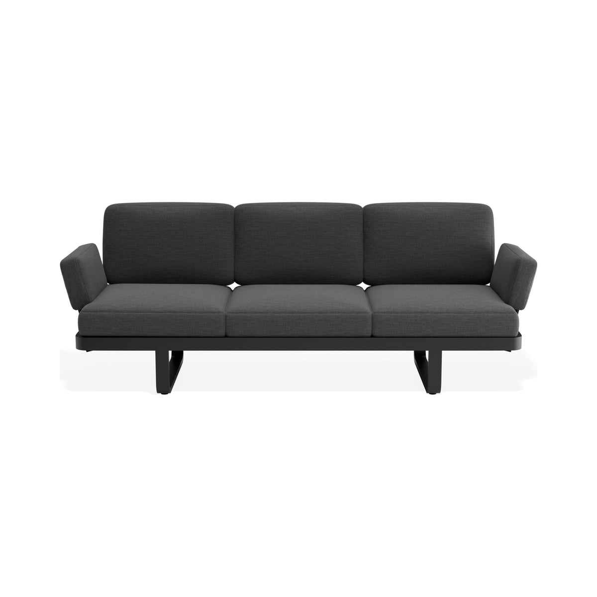 Delmar outdoor sofa, Config A, in charcoal with grey cushions, front view