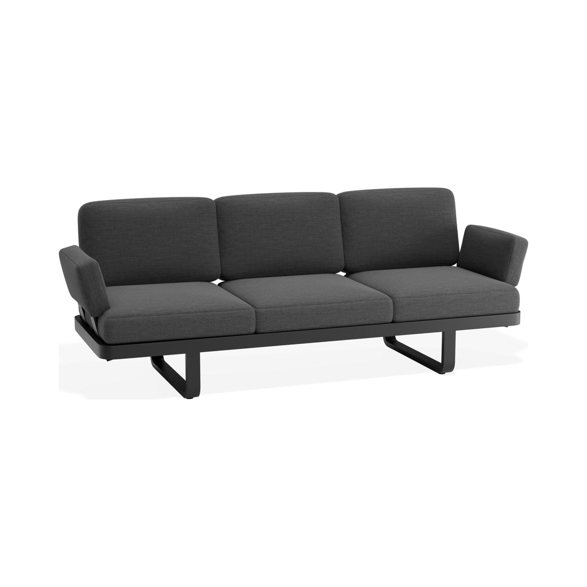Delmar outdoor sofa, Config A, in charcoal, three-quarter view