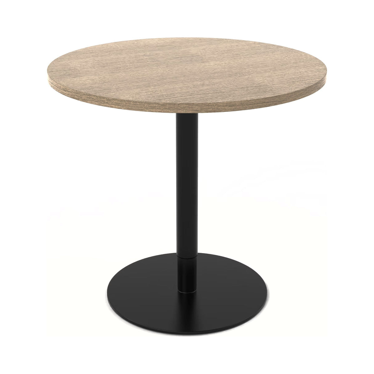 Height adjustable disc base in black with a round timber-look top