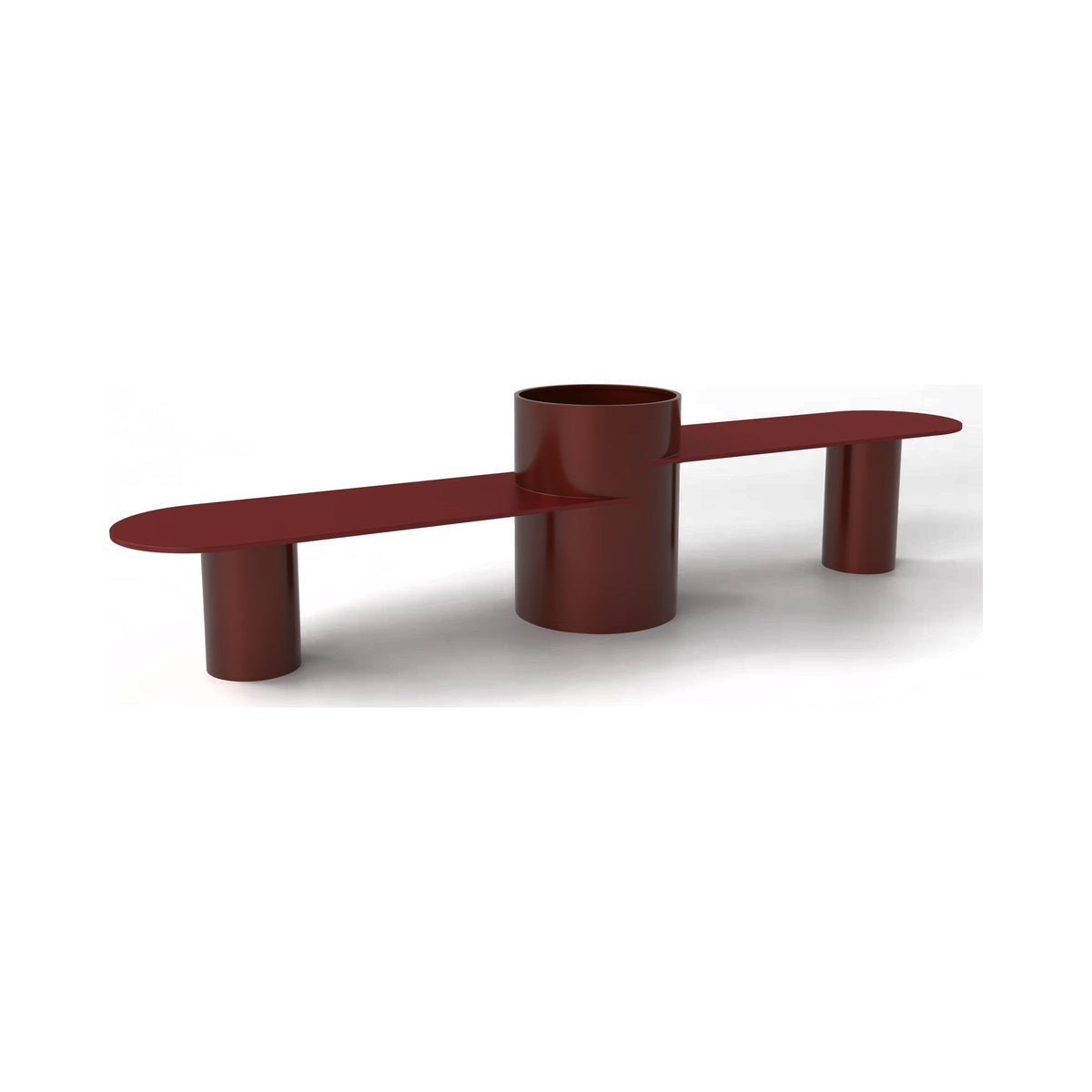 Drum Planter Twin in red with a central planter drum and long platform