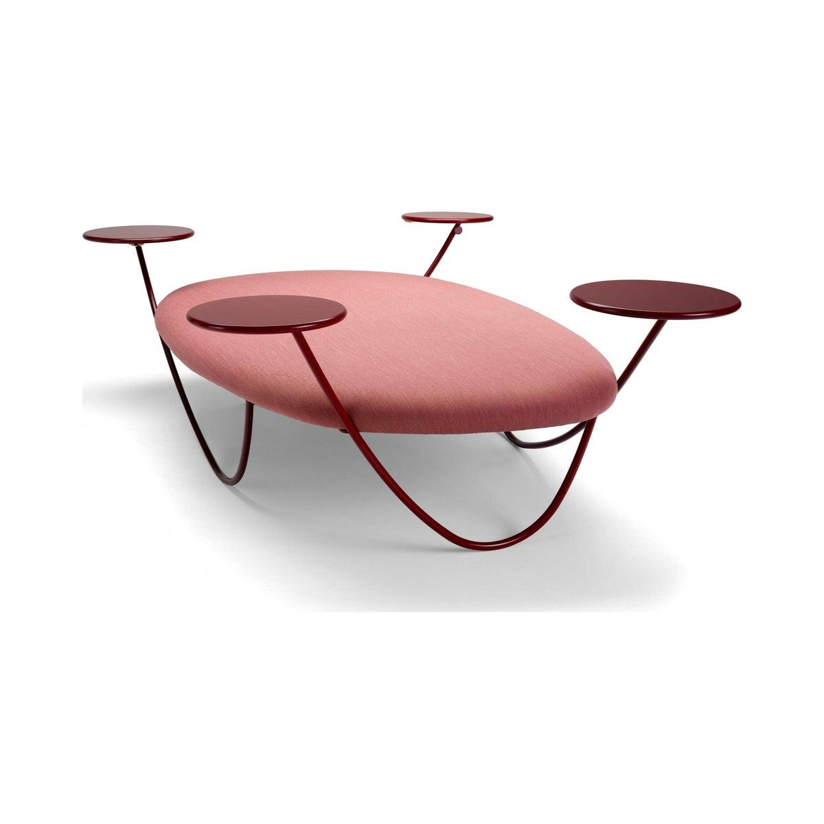 Dune ottoman in pink with red tables