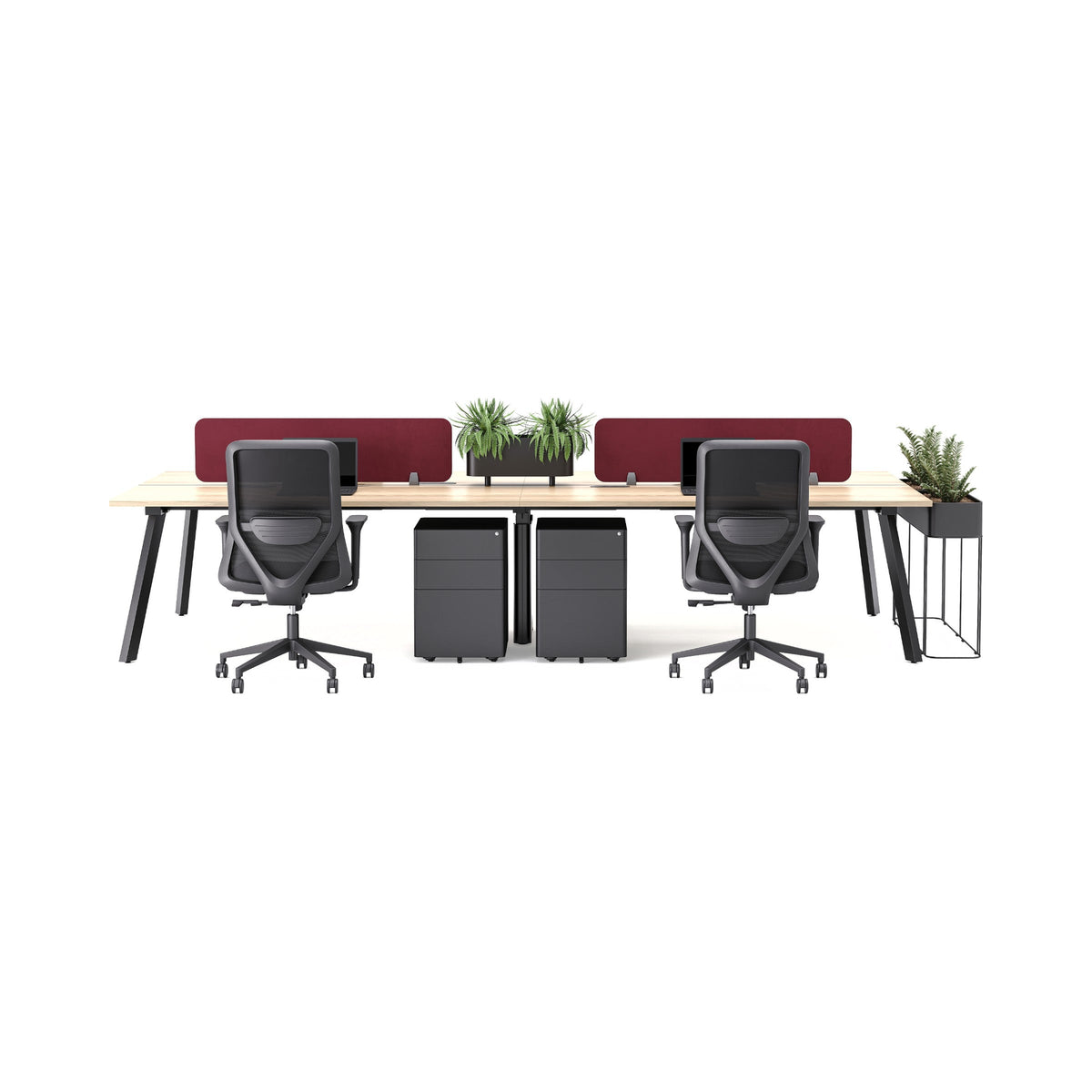 Envy two-way workstation with pedestals