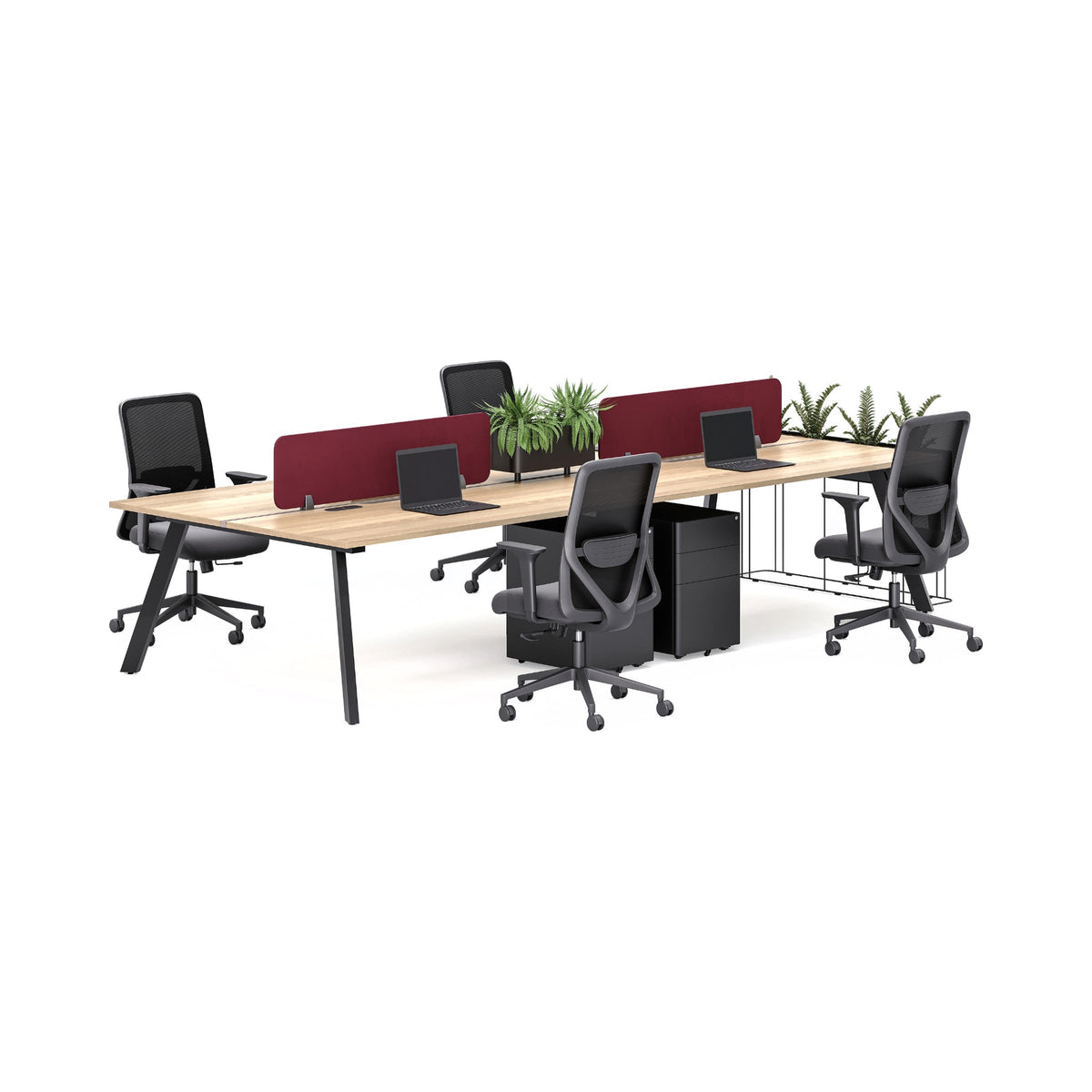 Envy four-way workstation with red screens