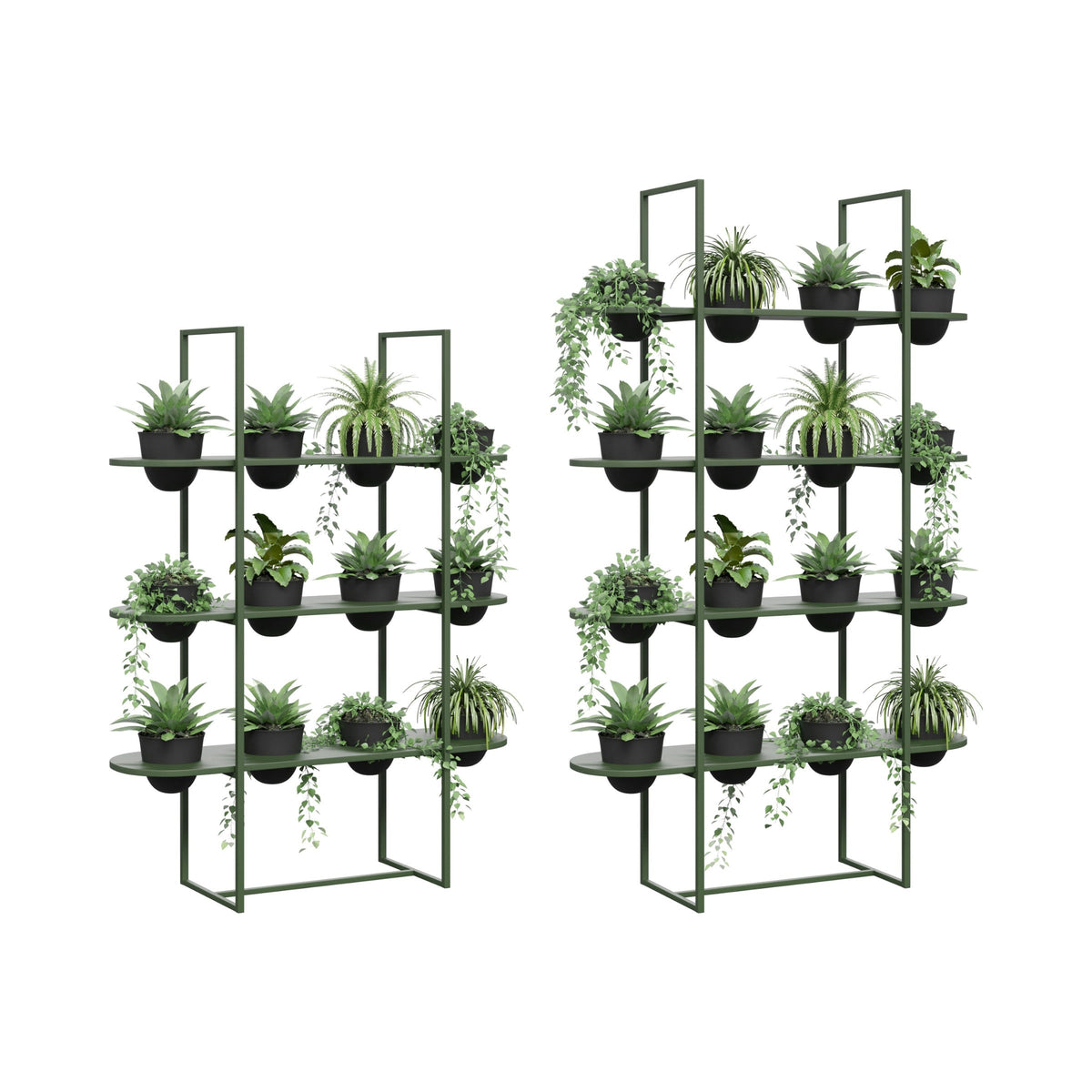 Two Fairway vertical gardens in green with artificial plants