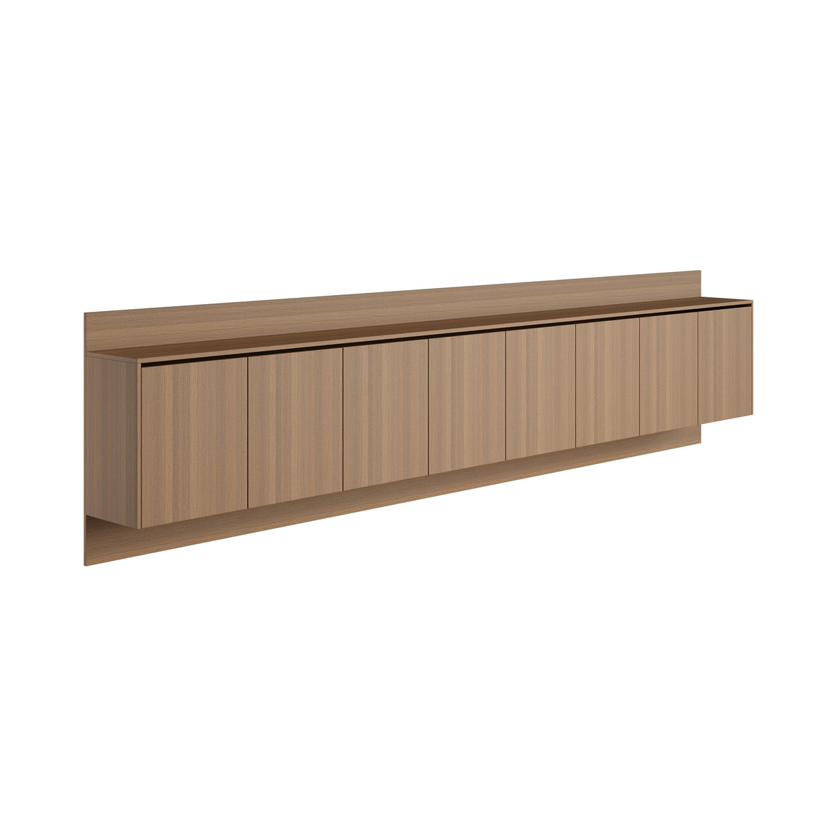 Floating wall credenza FL-03 in walnut-look, angled view