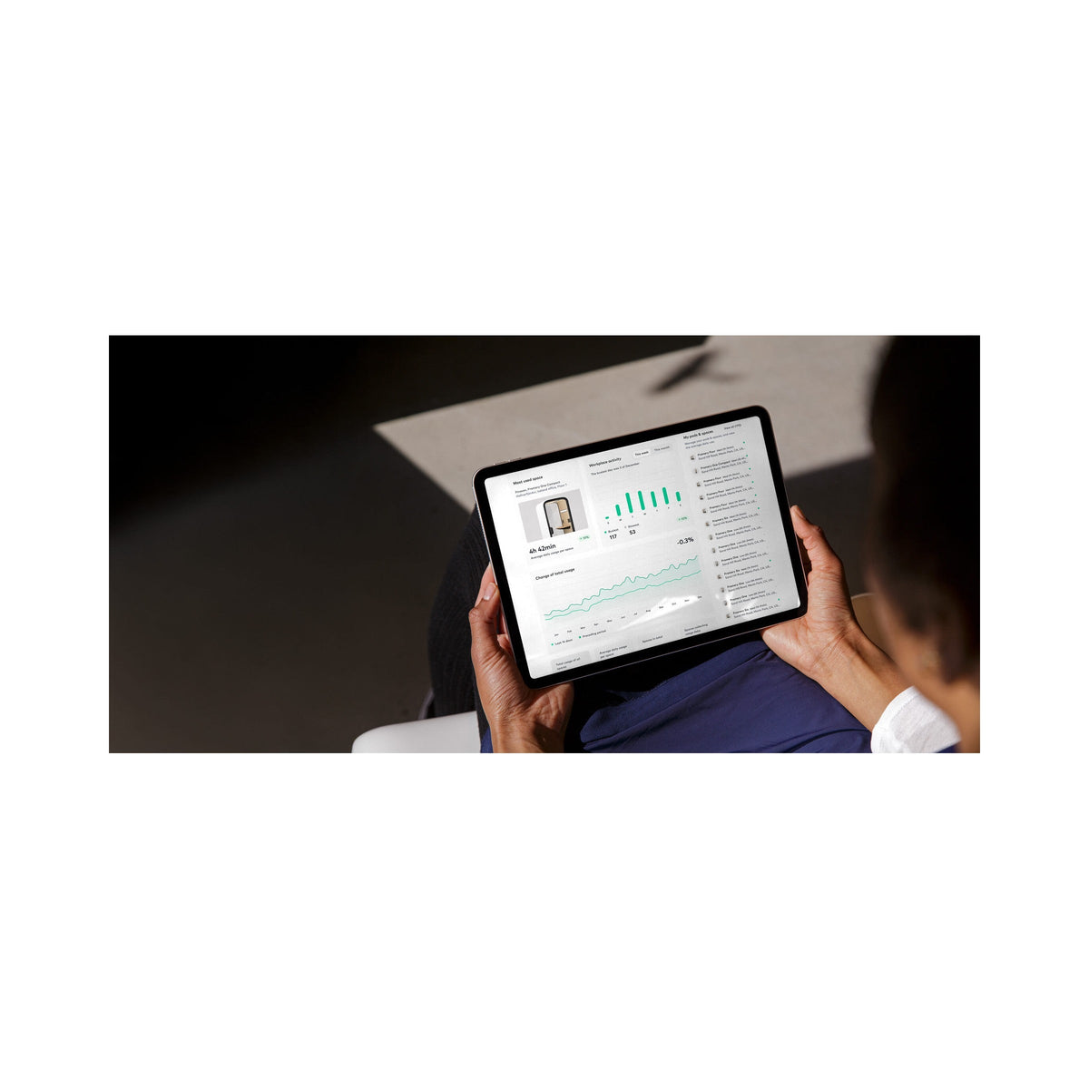 Framery Connect dashboard on a tablet