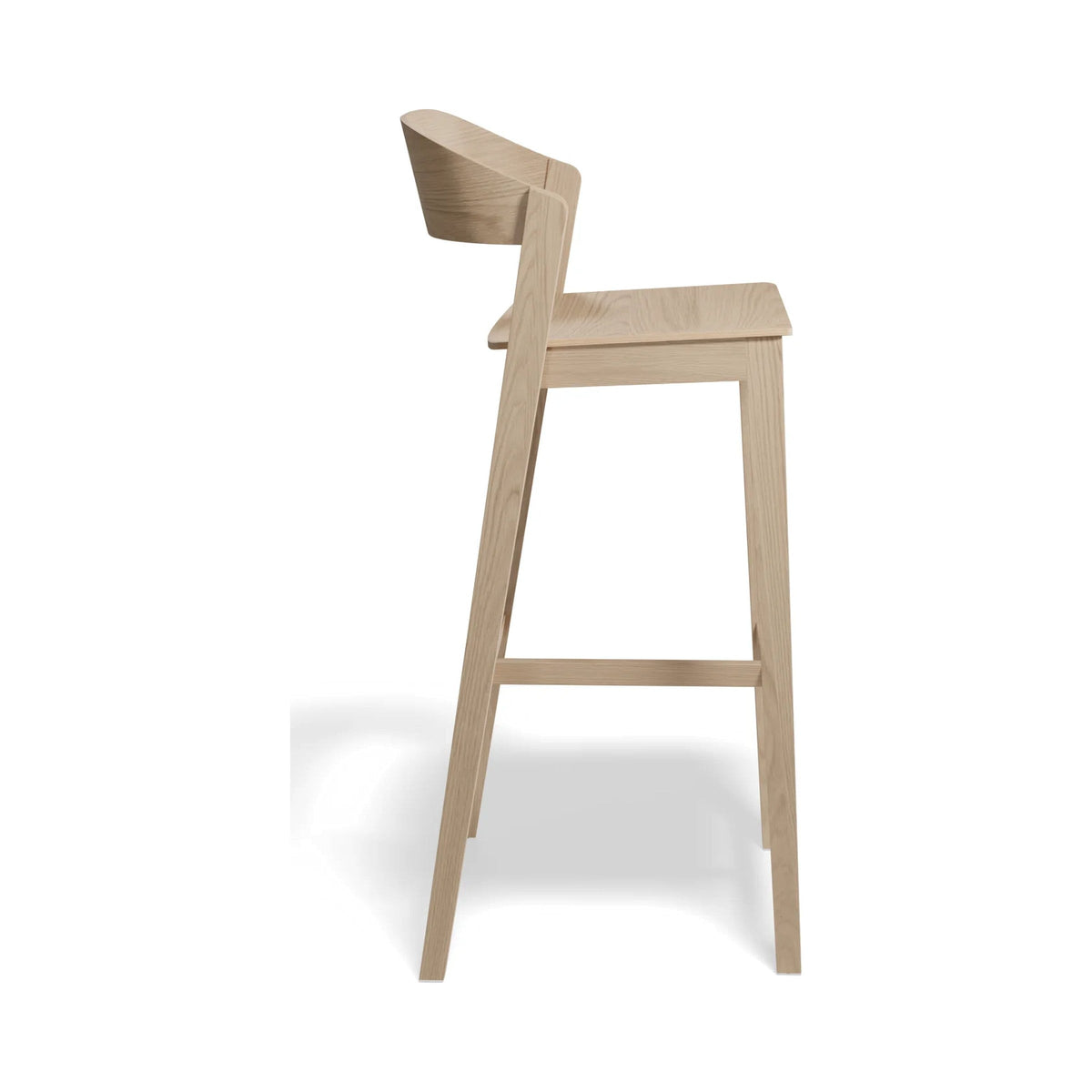 Grayson Bar Stool in natural oak, bar height, side view
