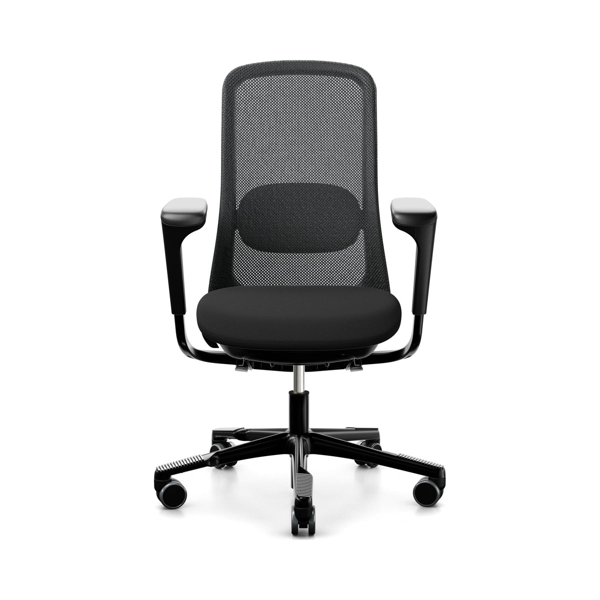 HÅG SoFi mesh 7500 in black with SlideBack armrests, front view