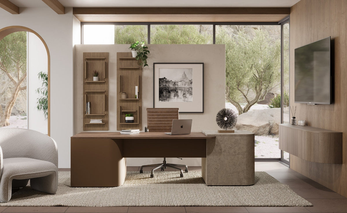 Half Curved Floating Credenza in a styled interior
