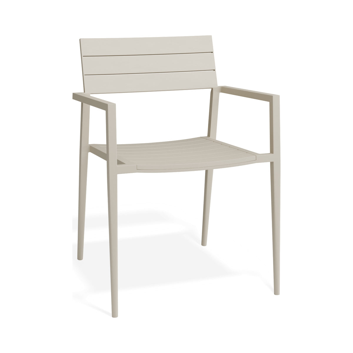 Halki outdoor armchair in latte, three-quarter view