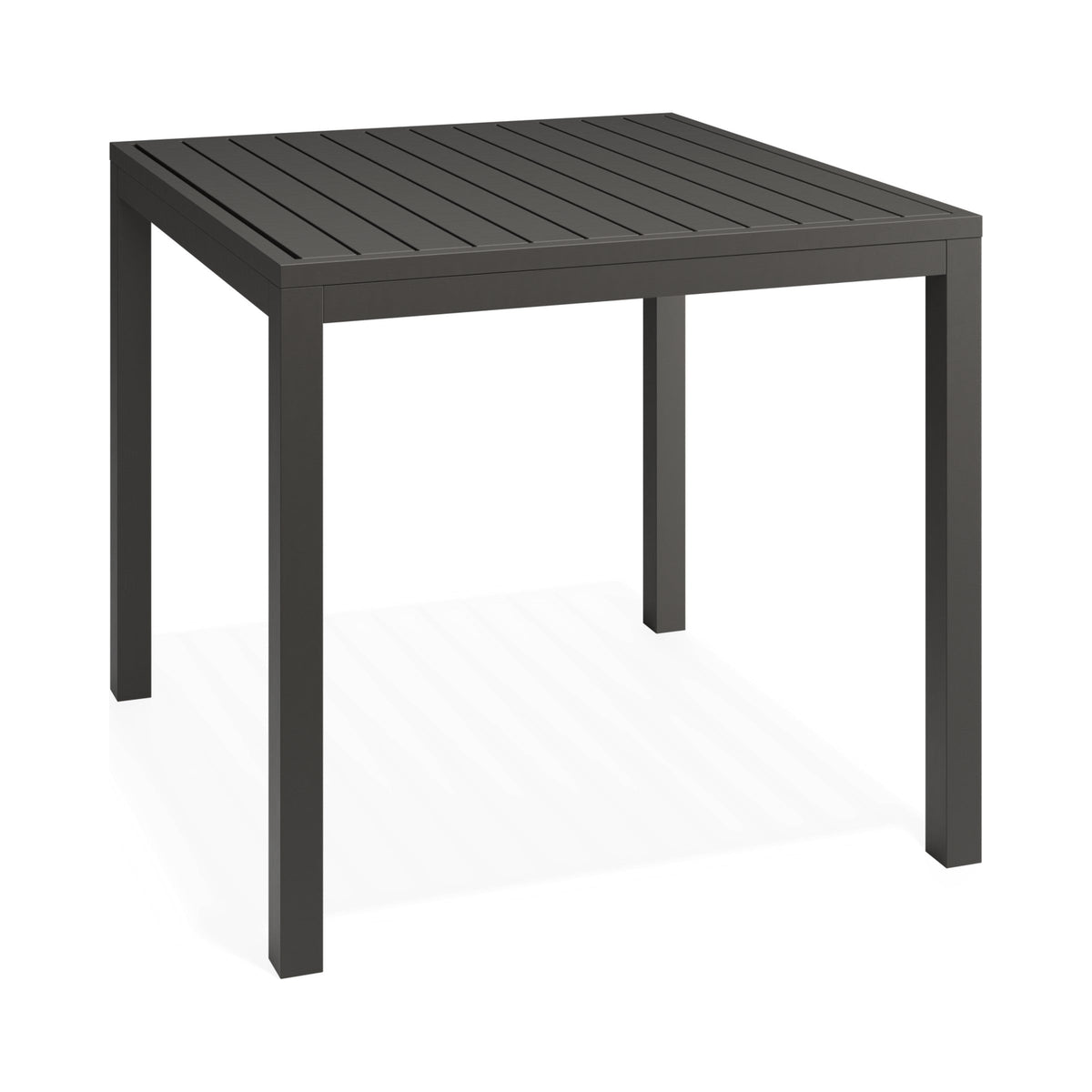 Halki 900 mm square table in charcoal, three-quarter view