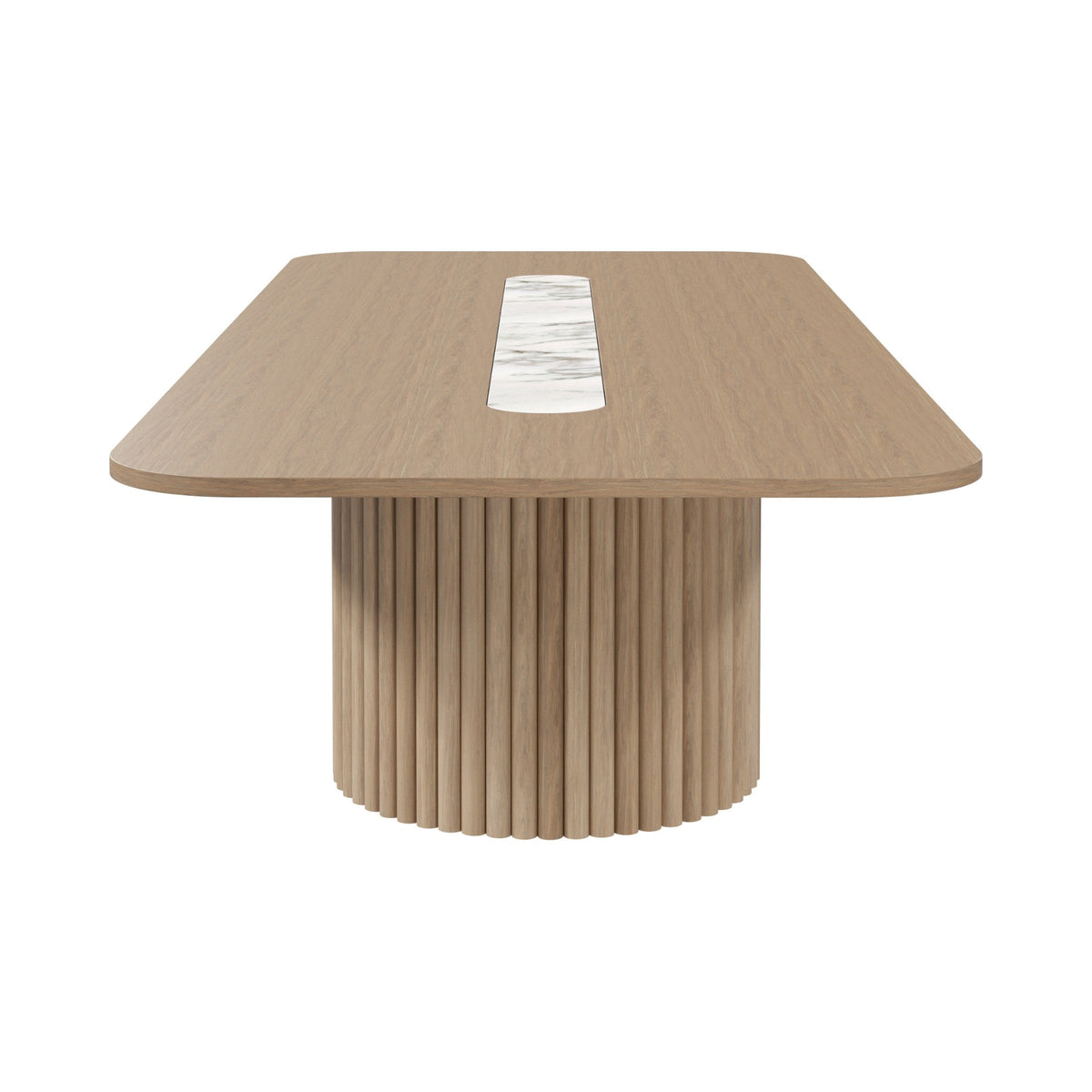 Harmony full boardroom table in oak-look with a white marble-look inlay