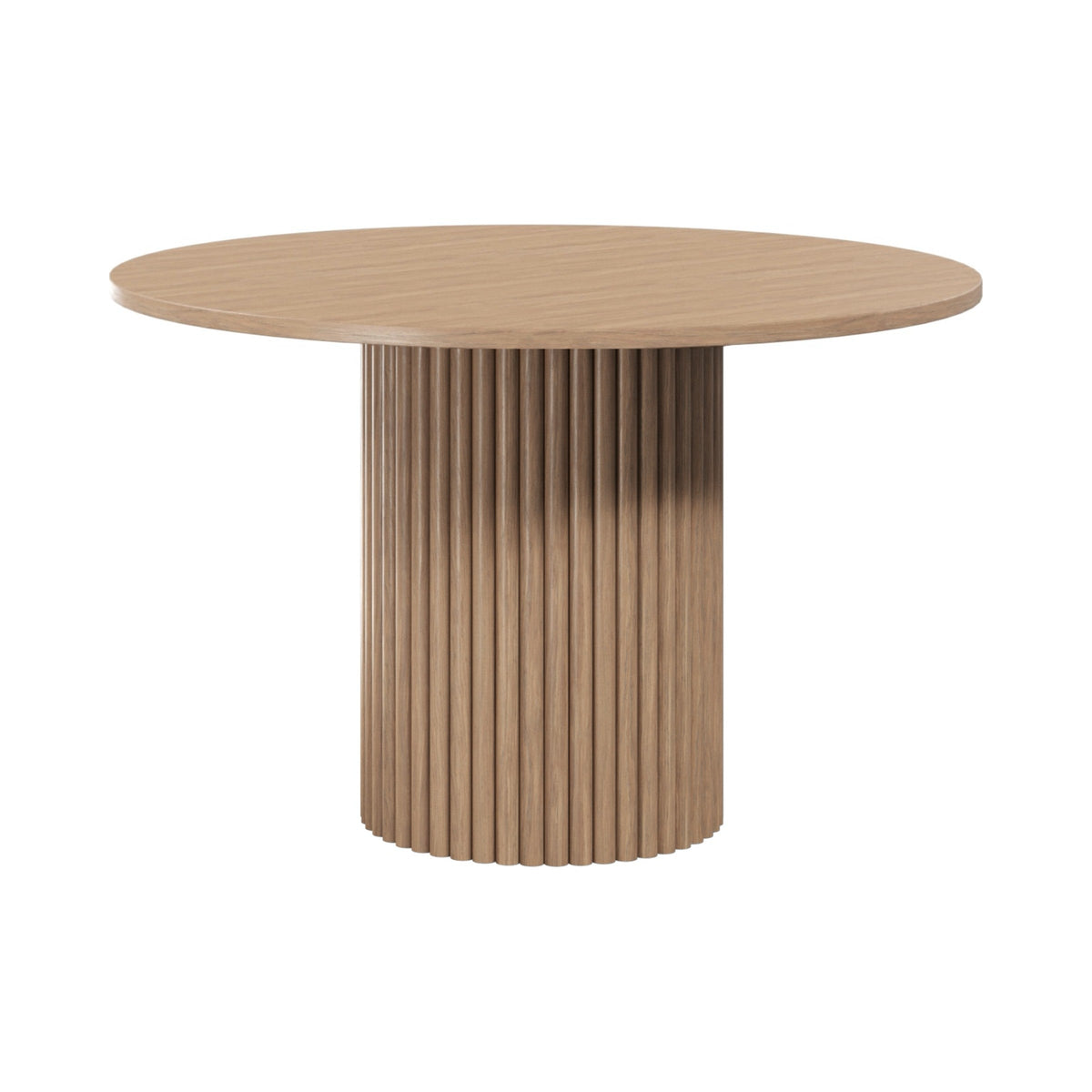 Harmony round table with a fluted oak-look base, low view