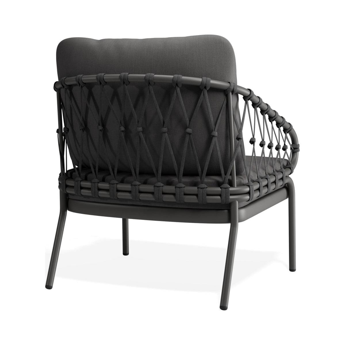 Kara lounge chair in charcoal, rear three-quarter view