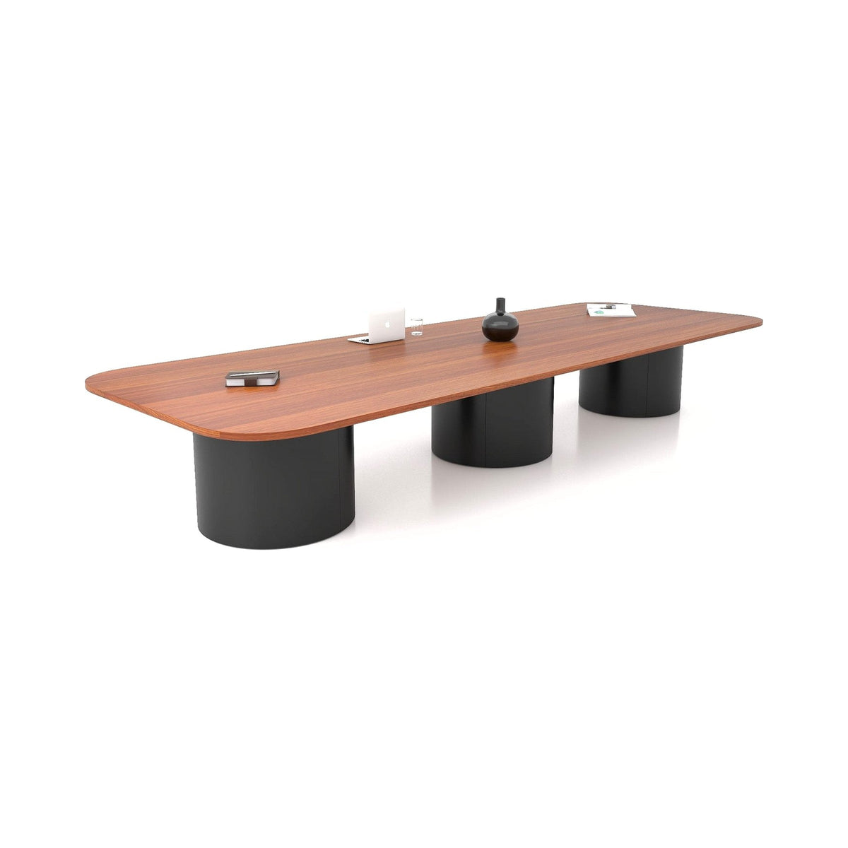 Kolum triple-base boardroom table with black columns
