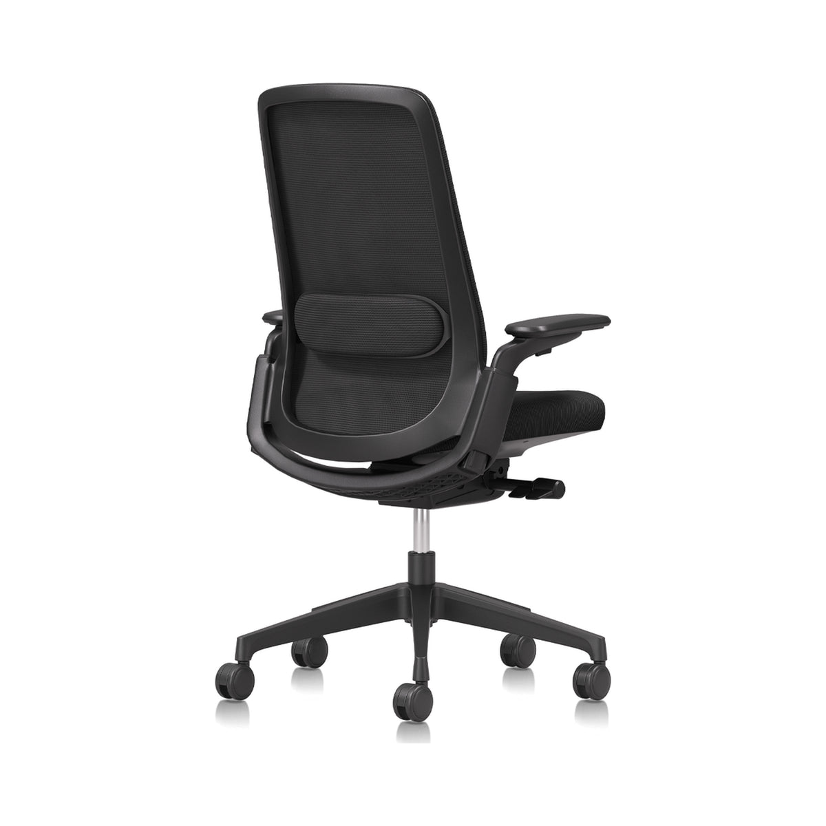 Locke task chair with a black frame and black base