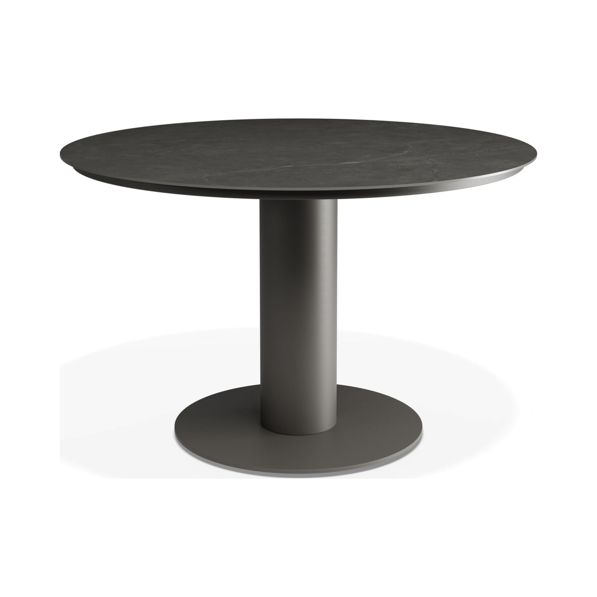 Loma dining table in charcoal with Basalt ceramic top, side view