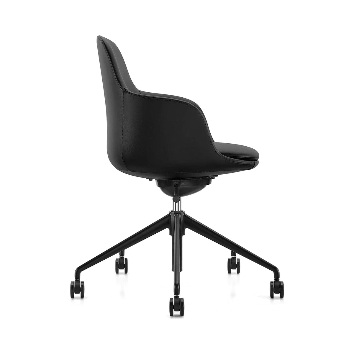 Luca chair in black leather, three-quarter view