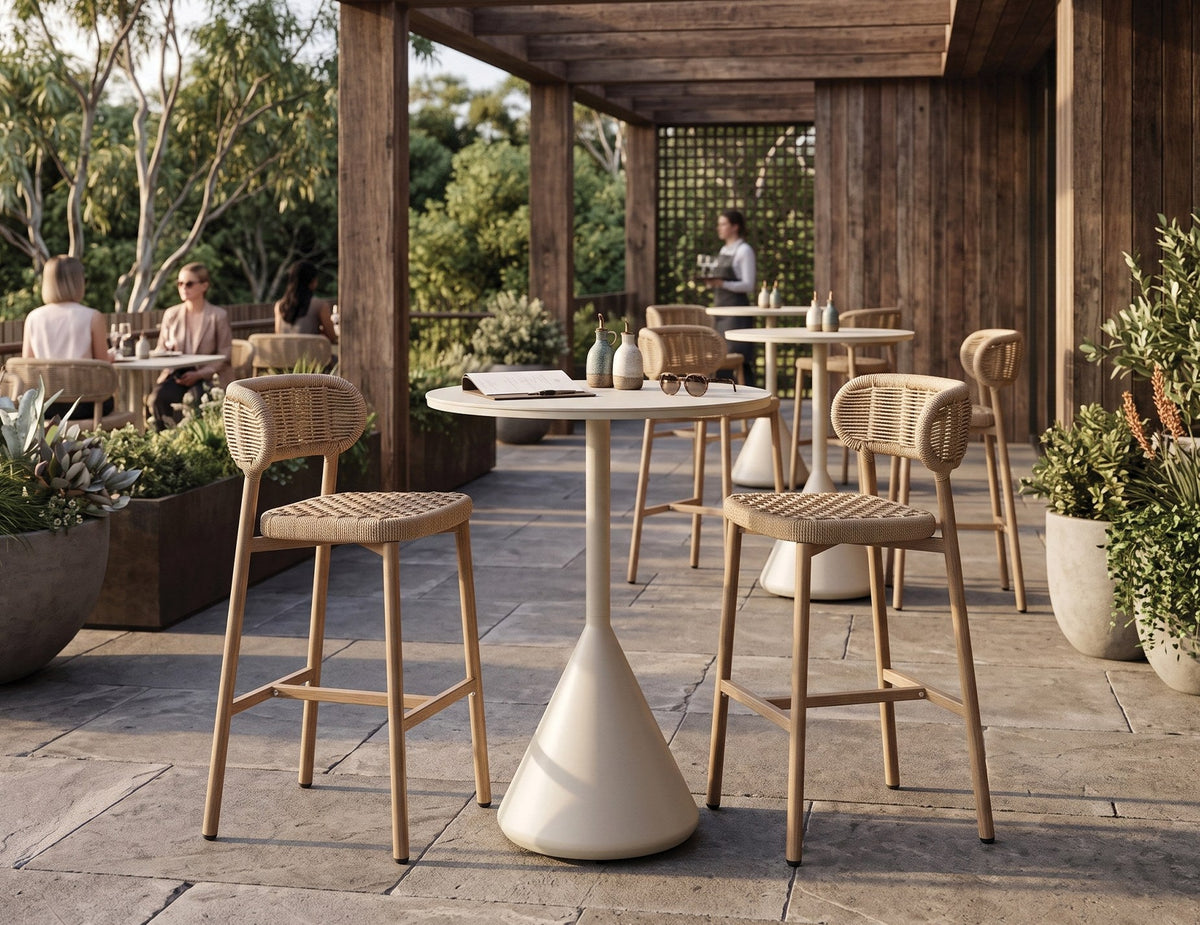 Maya Outdoor Bar Stool in a styled interior