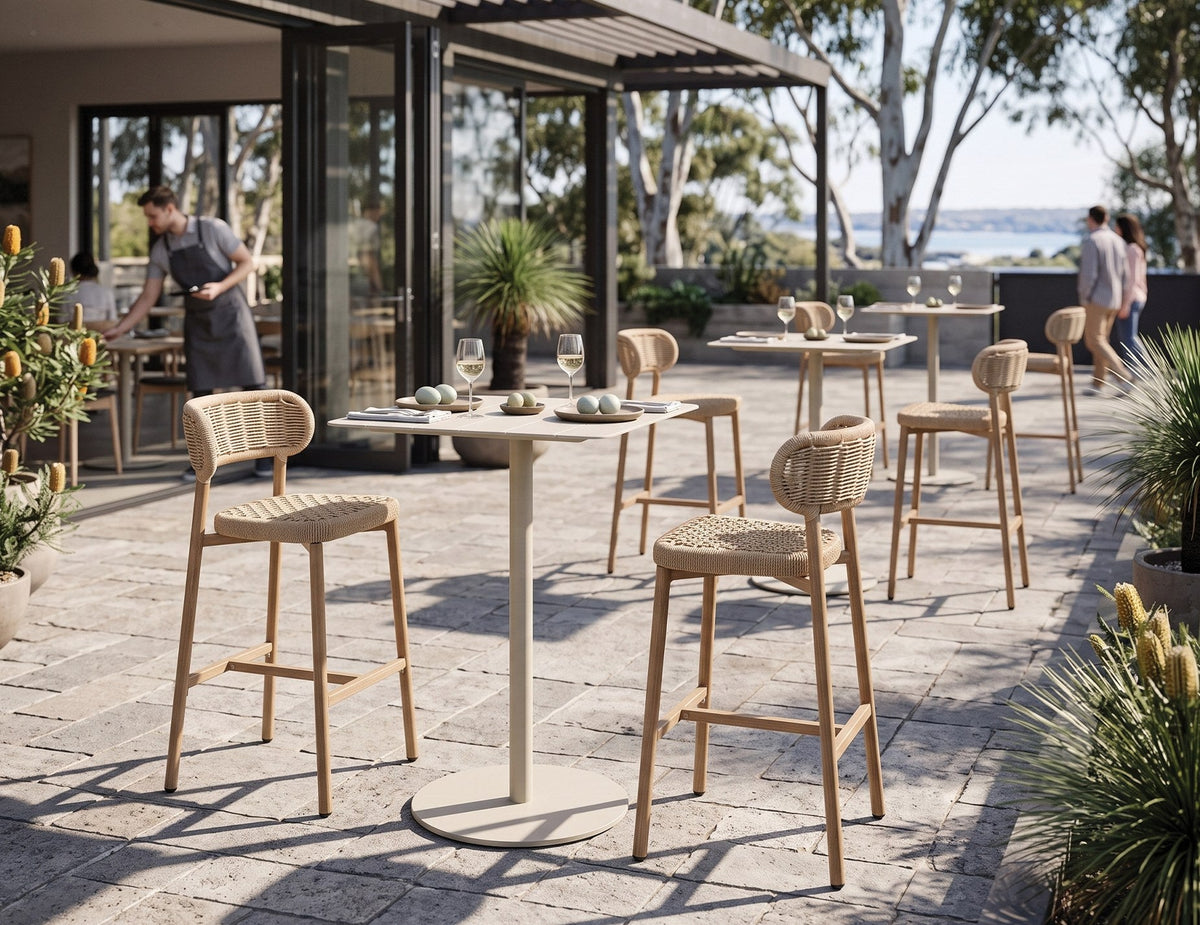 Maya Outdoor Bar Stool in a styled interior