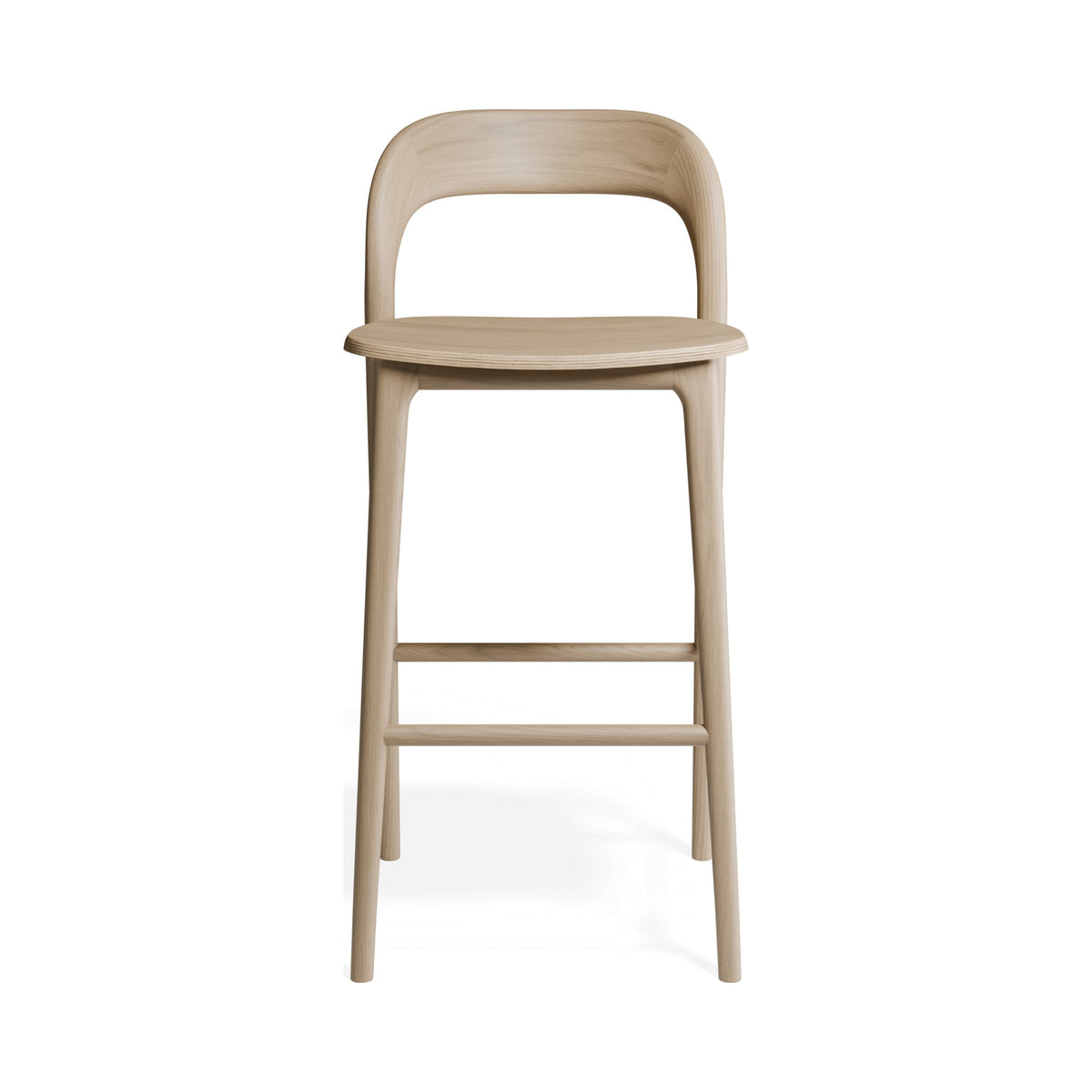 Mia Bar Stool in natural ash, bar height, front view