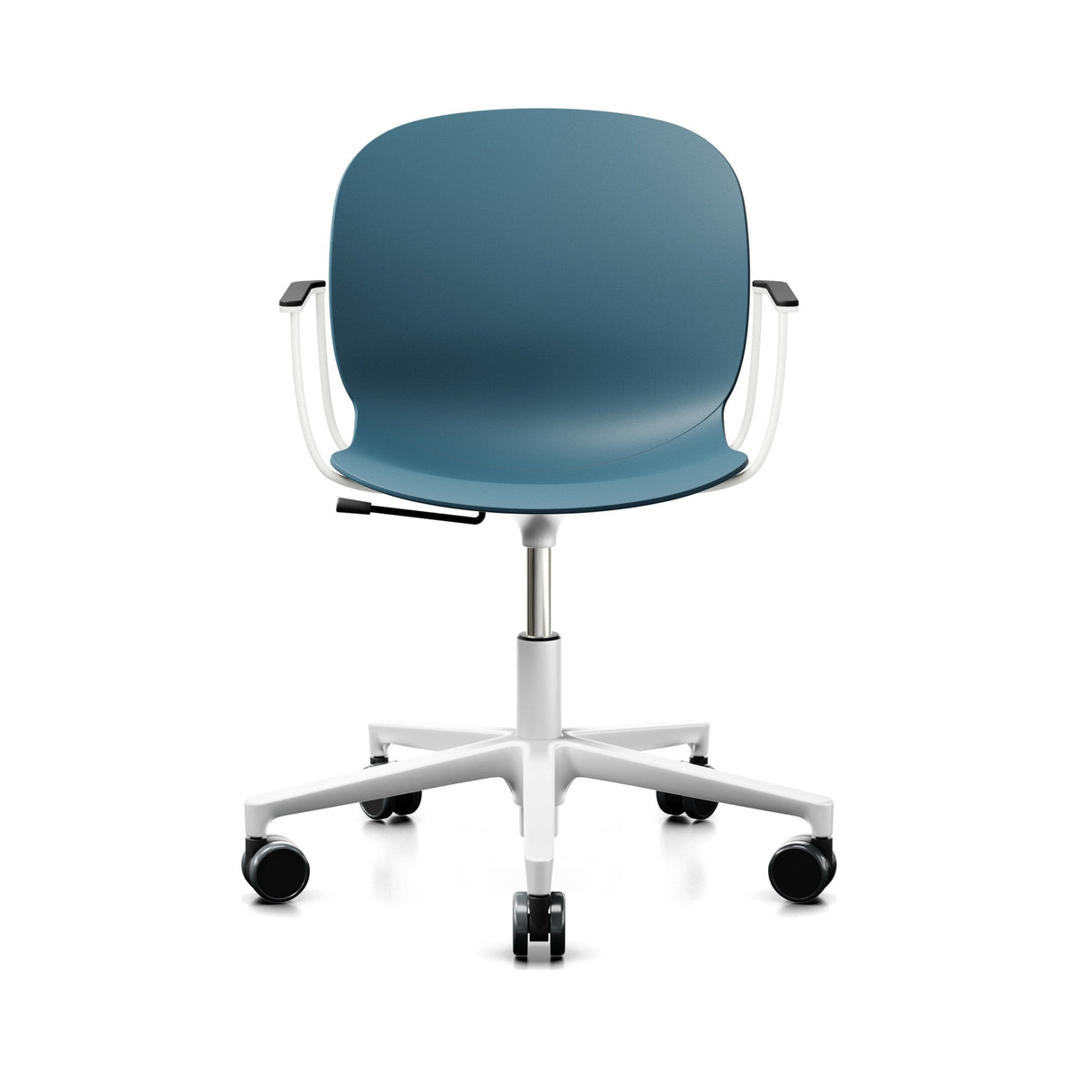 Noor Footbase Chair in teal blue, front view
