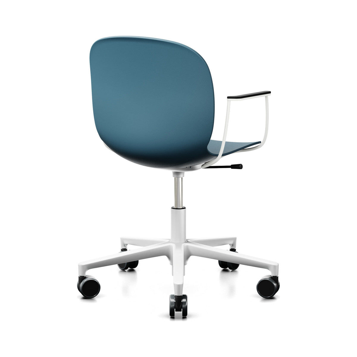 Noor Footbase Chair in teal blue, three-quarter view