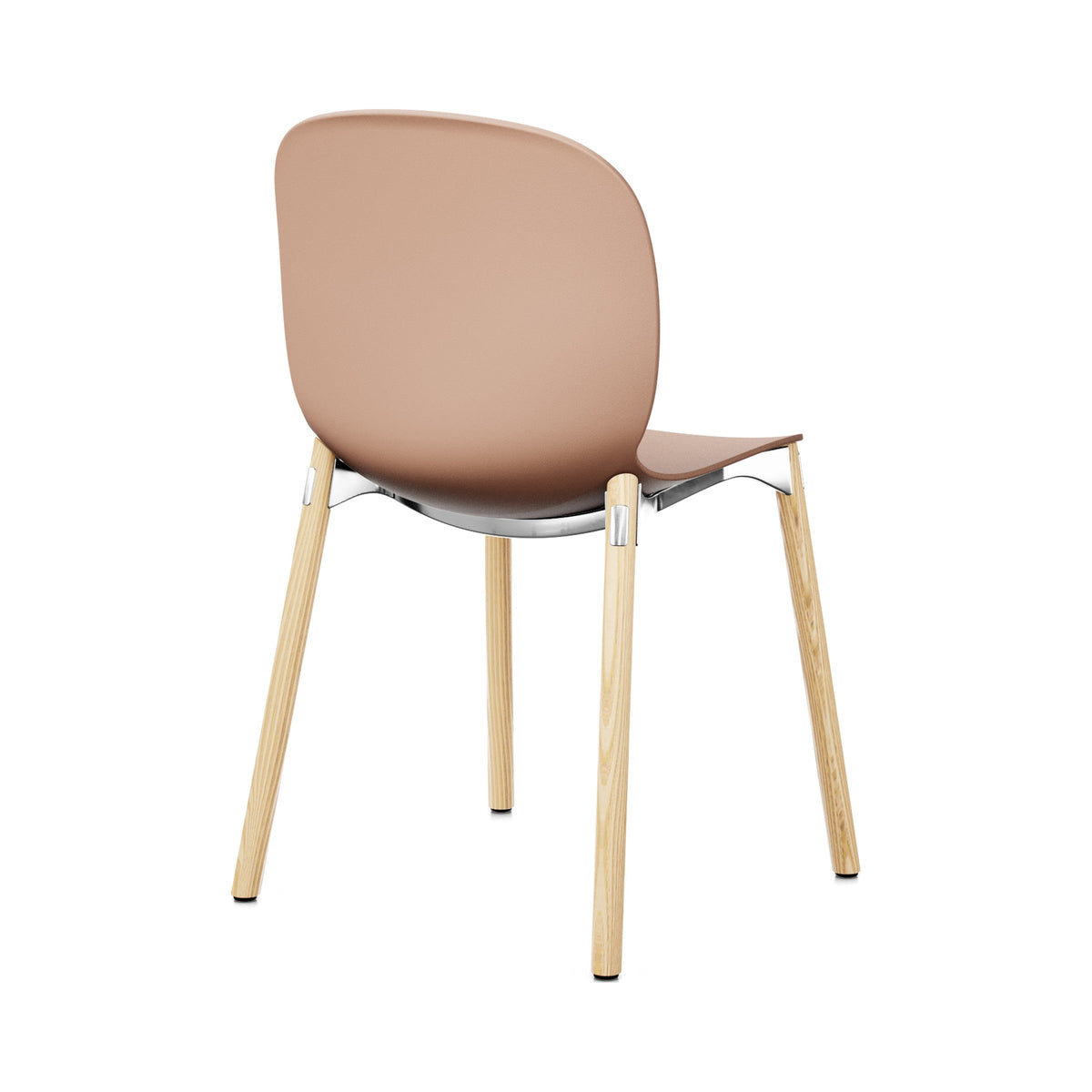 Noor Wooden Leg Chair in coral, three-quarter view