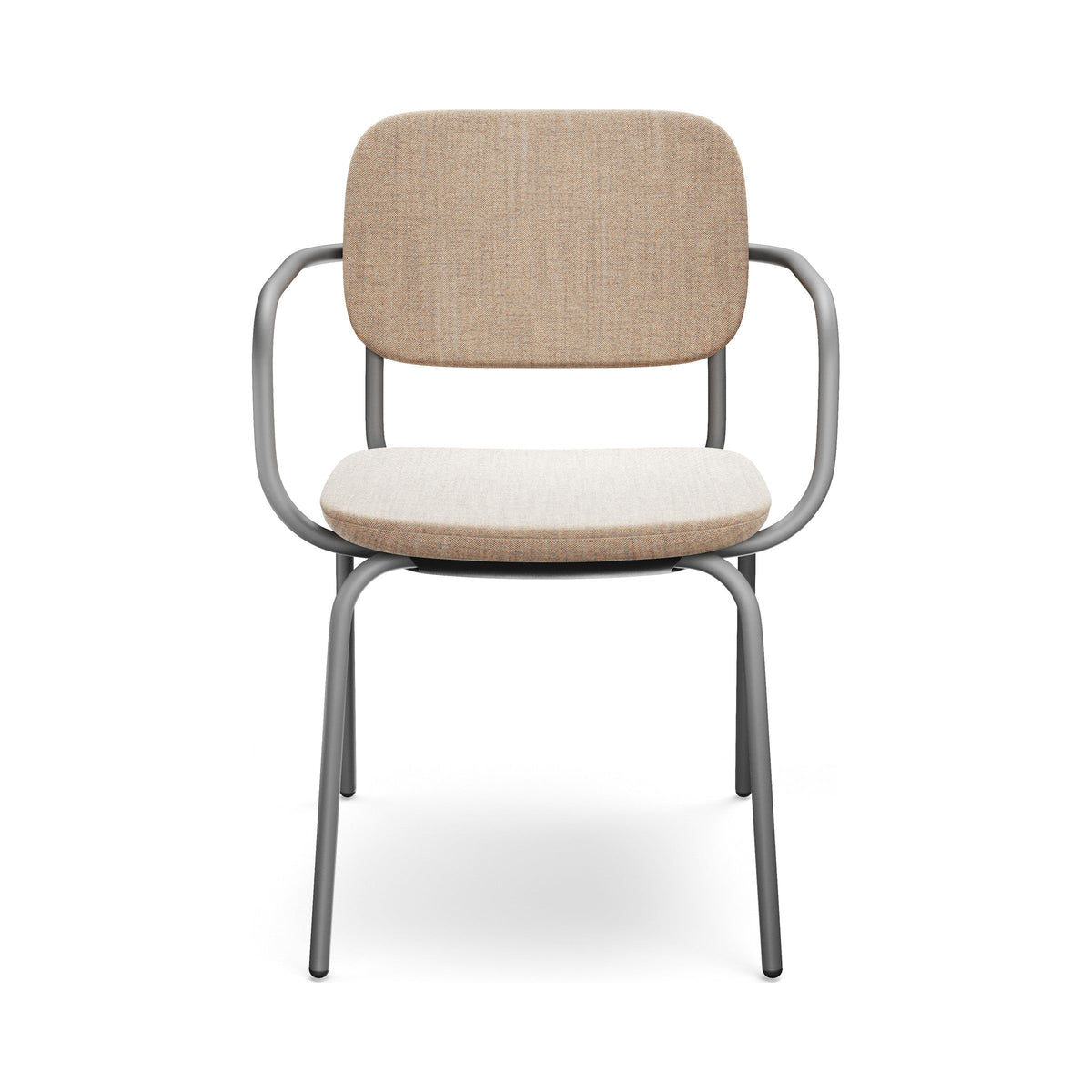 Normo 500 four-leg chair with long arms in beige on a grey frame