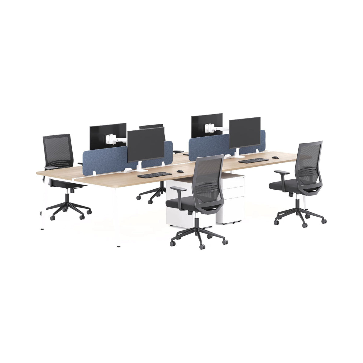 Orbit four-way workstation with blue screens