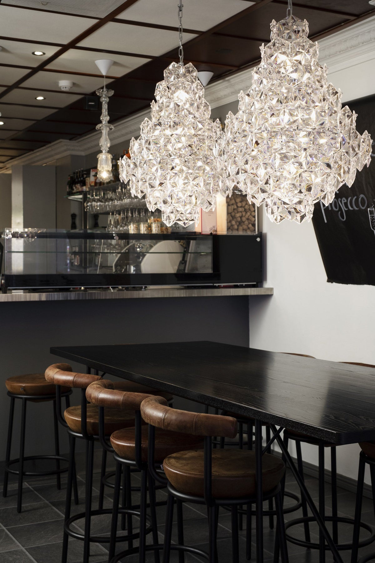 Piano tables in a hotel bar and workspace