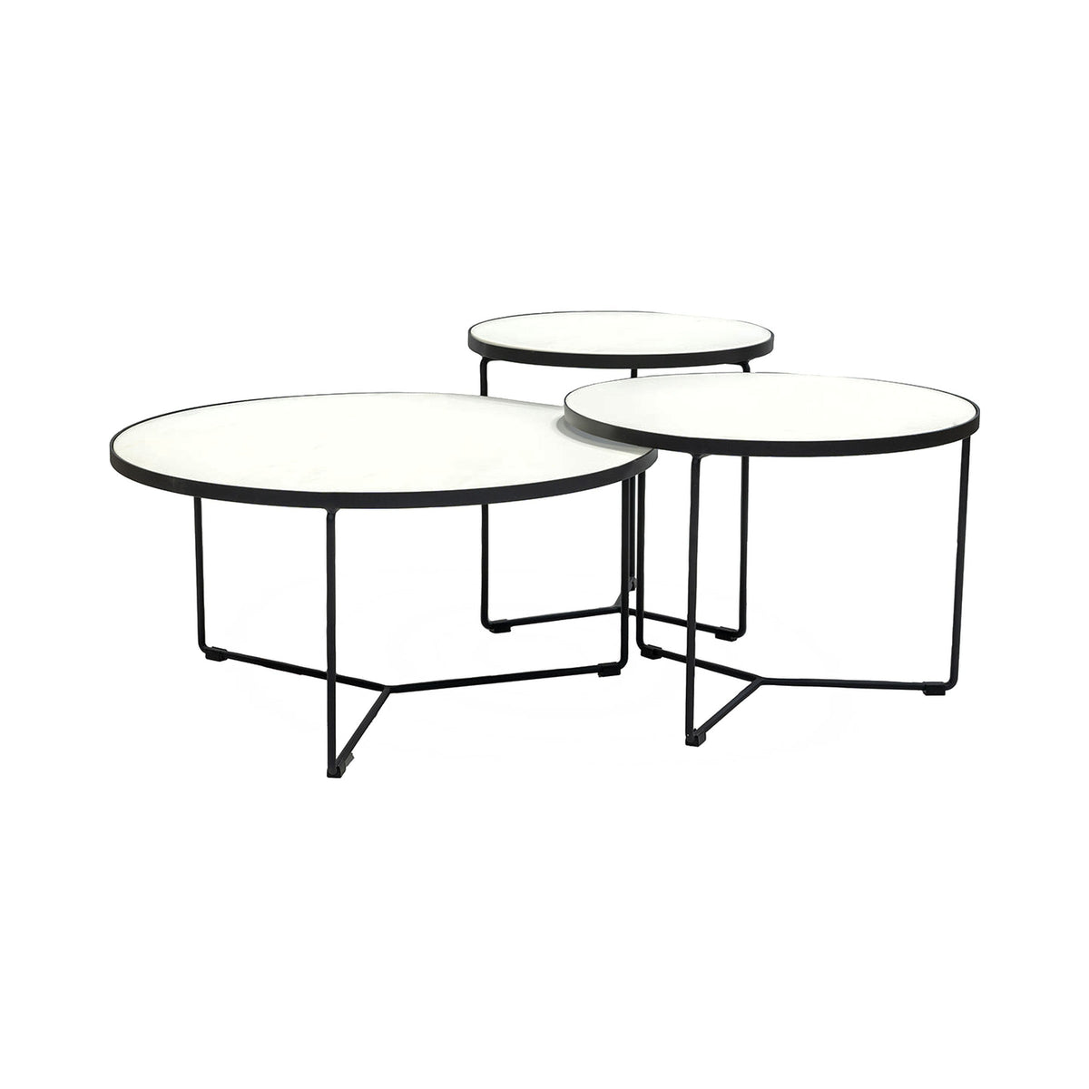 Piper Stone coffee tables in three heights with white tops