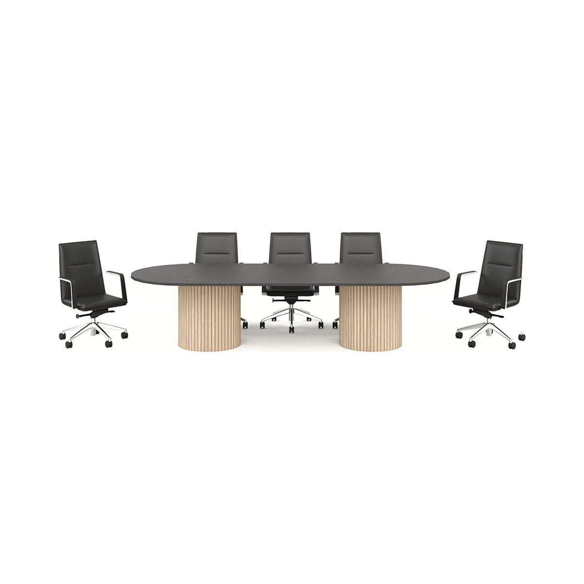 Portland pill-shaped boardroom table with batten bases