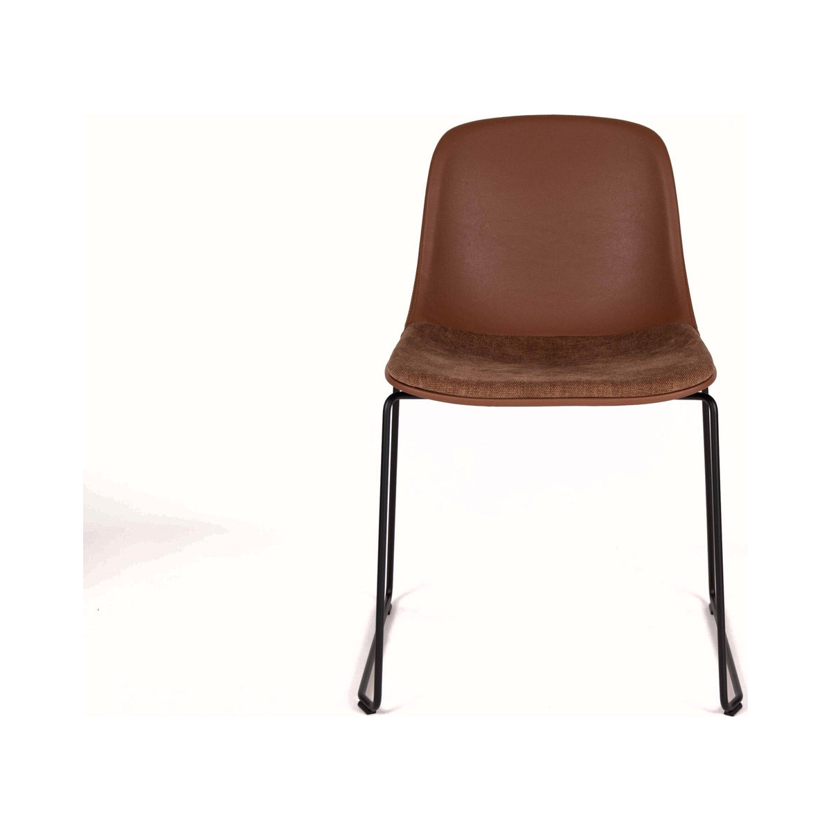 Pure Loop Sled Chair in russet leather with a fabric seat