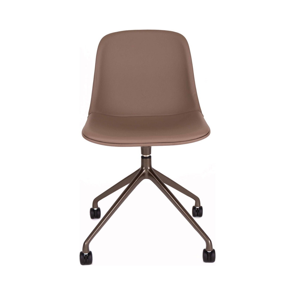 Pure Loop Swivel Castor Chair fully upholstered in cigar vinyl