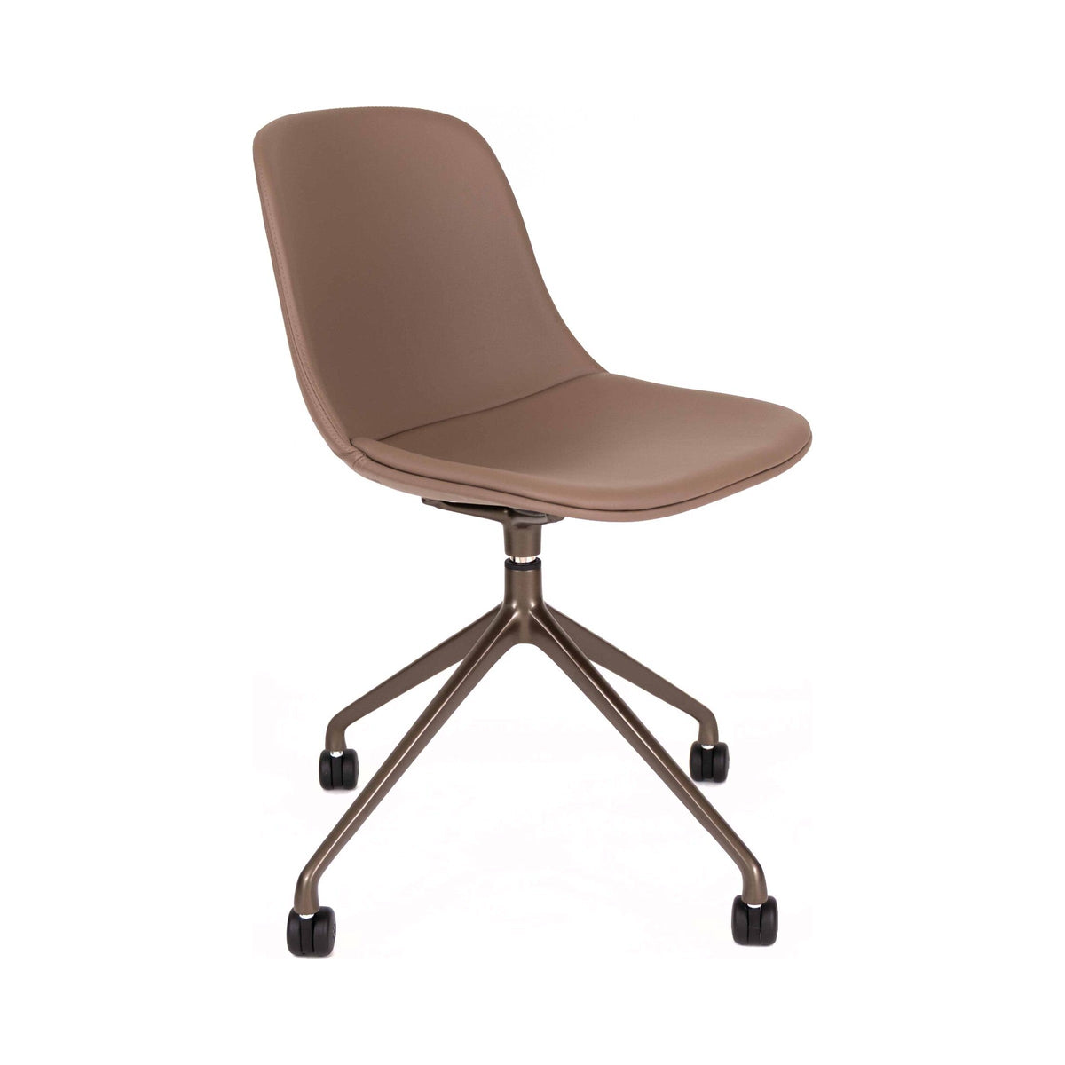Pure Loop Swivel Castor Chair in cigar vinyl, side view