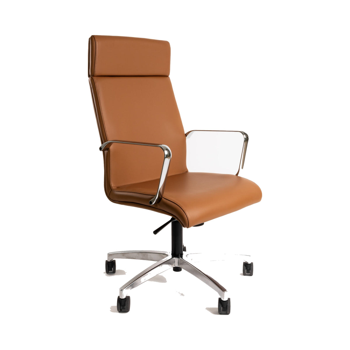 Reaction High Back in tan leather, three-quarter view